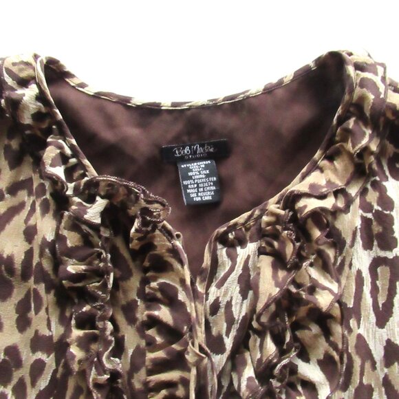 Bob Mackie Studio Women Blouse/Top Leopard Print Chiffon Ruffles Lined Sheer - Picture 6 of 14